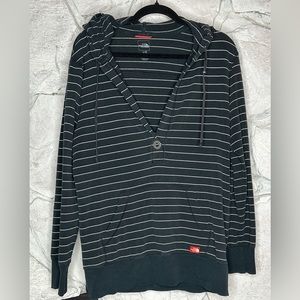 The North Face | Women’s Black and White Striped Drawstring Hoodie, Size Large
